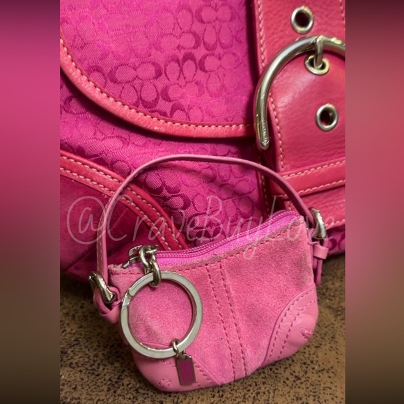 2004 SOHO MINI BAG CHARM CHAIN RARE SUEDE LEATHER Y2K BUCKLES PINK HANGTAG EVC 💞 - Picture 1 of 17